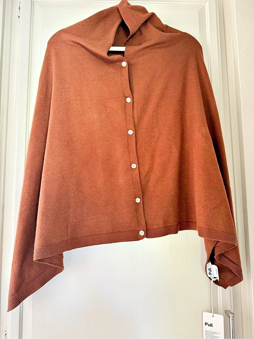 Puli Rust Brown Button Front Knit Cape Cardigan Shawl Wrap